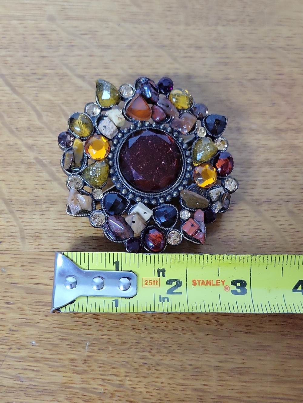 Chico's Statement Belt Buckle Amber Burgundy Mixed Stone Rhinestone Boho Western - Picture 2 of 10